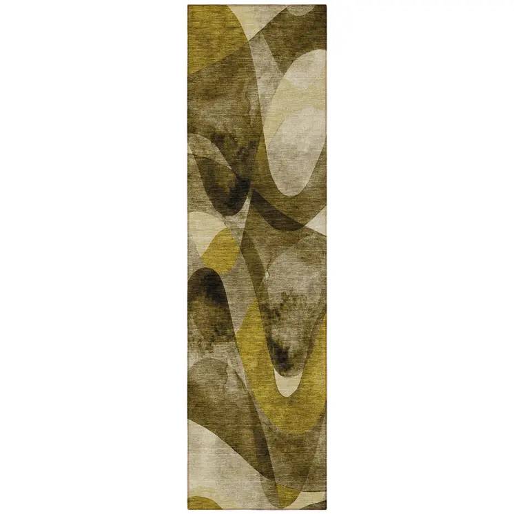 8' Runner Coffee Abstract Washable Non Skid Indoor Outdoor Runner Rug