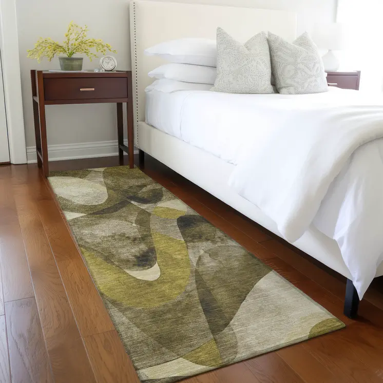 8' Runner Coffee Abstract Washable Non Skid Indoor Outdoor Runner Rug