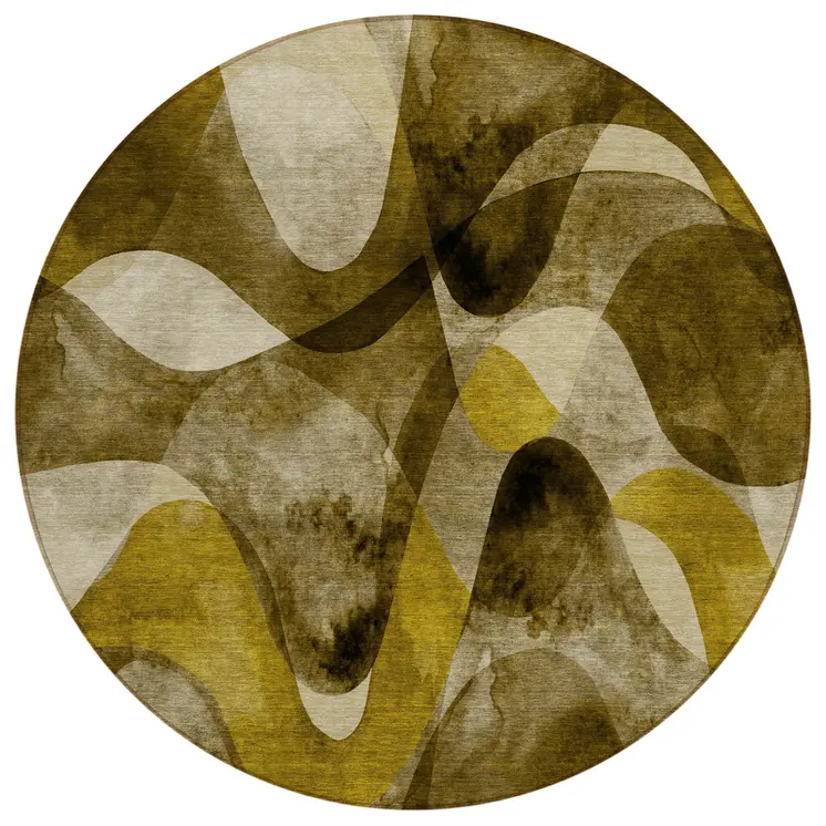 8' Round Coffee Round Abstract Washable Non Skid Indoor Outdoor Area Rug