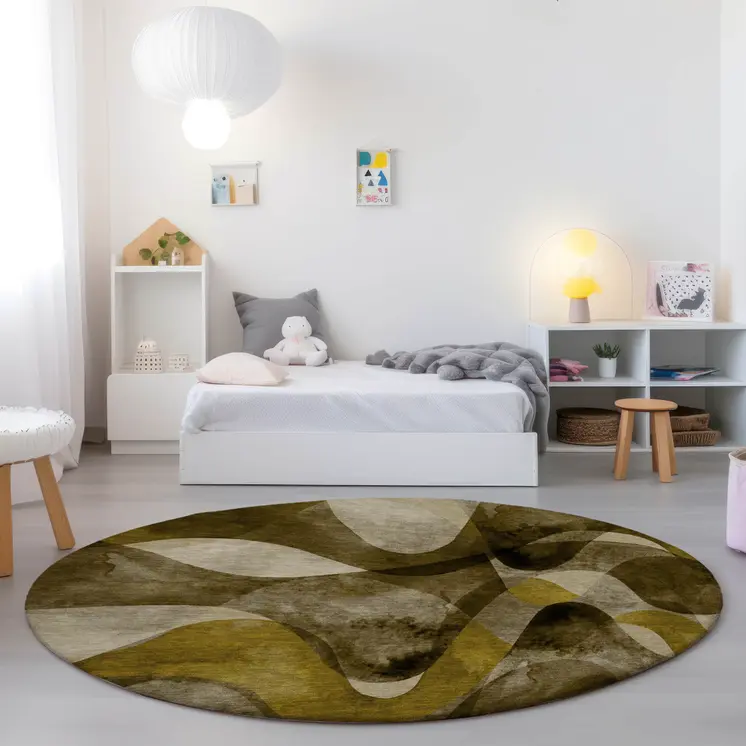 8' Round Coffee Round Abstract Washable Non Skid Indoor Outdoor Area Rug