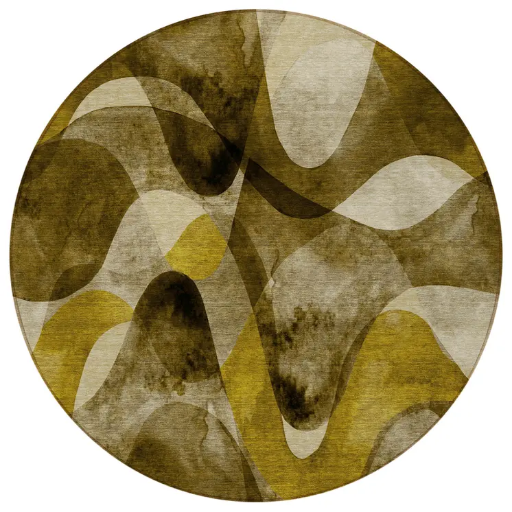 8' Round Coffee Round Abstract Washable Non Skid Indoor Outdoor Area Rug