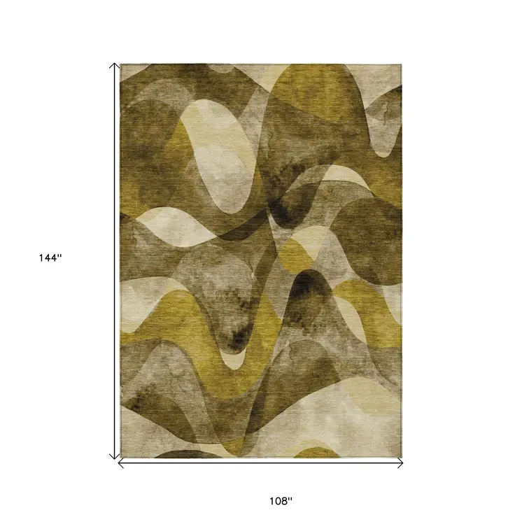 9' X 12' Coffee Abstract Washable Non Skid Indoor Outdoor Area Rug