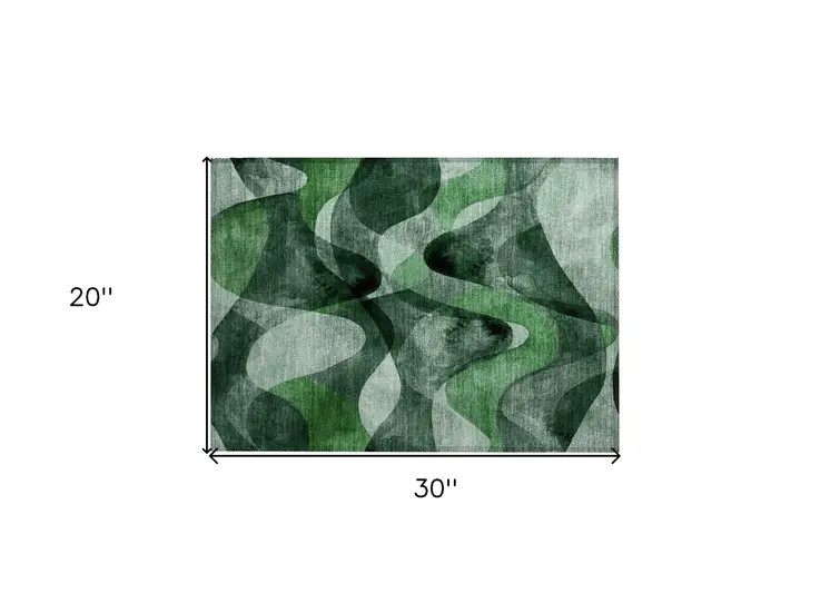 2' X 3' Fern Green Abstract Washable Non Skid Indoor Outdoor Area Rug