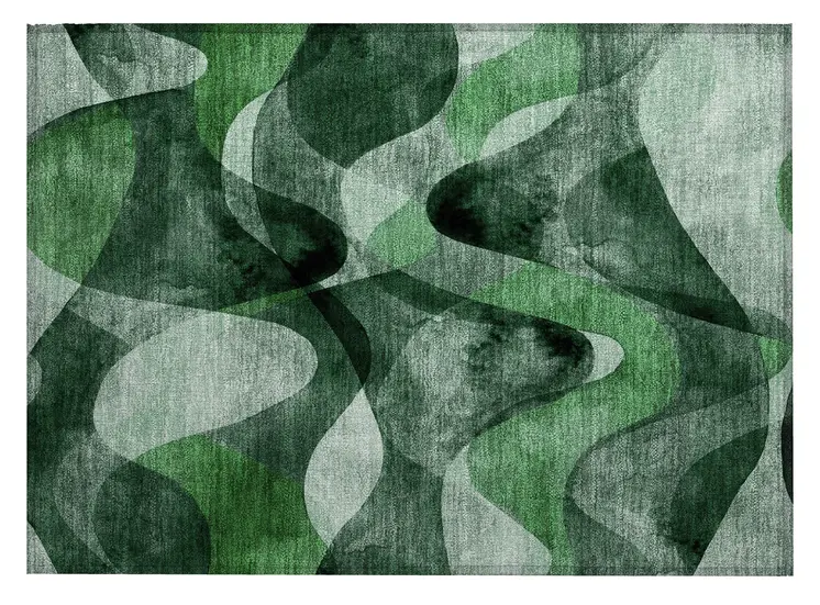 2' X 3' Fern Green Abstract Washable Non Skid Indoor Outdoor Area Rug