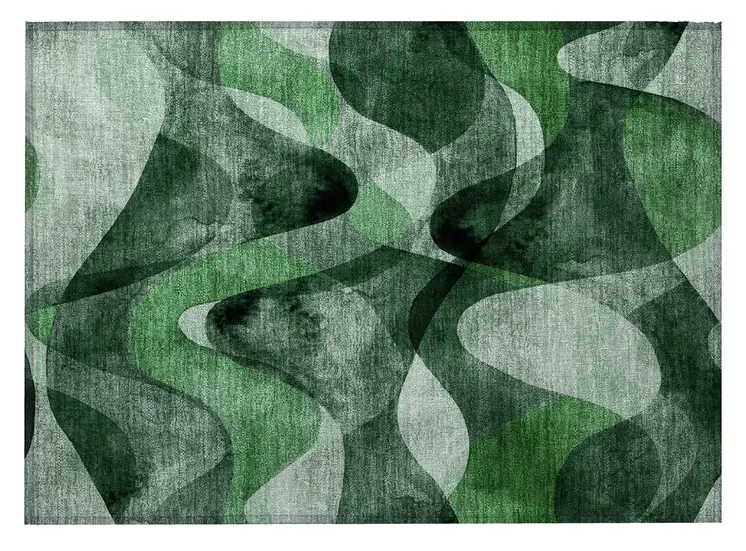 2' X 3' Fern Green Abstract Washable Non Skid Indoor Outdoor Area Rug