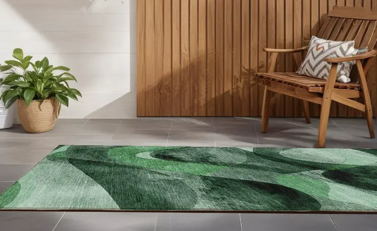 8' Runner Fern Green Abstract Washable Non Skid Indoor Outdoor Runner Rug