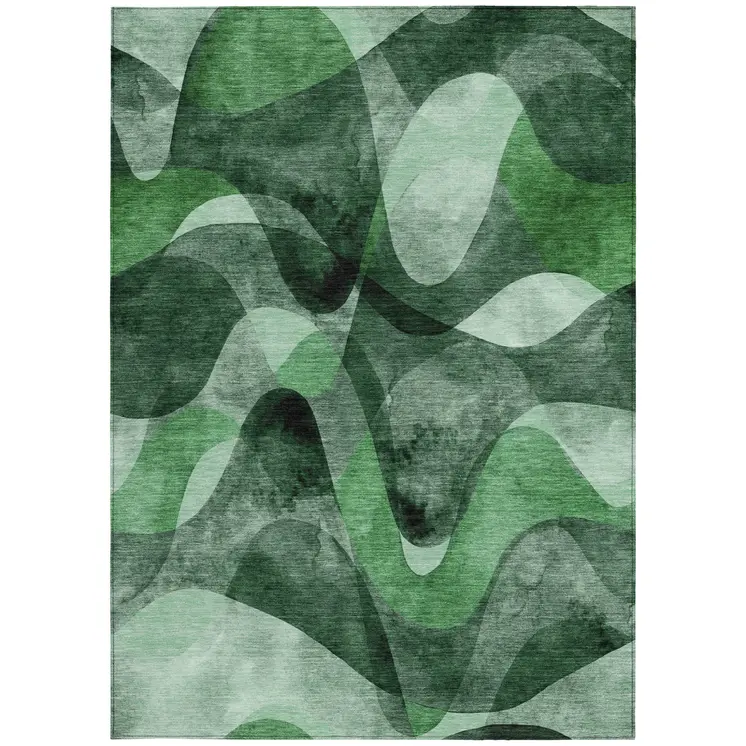 5' X 8' Fern Green Abstract Washable Non Skid Indoor Outdoor Area Rug