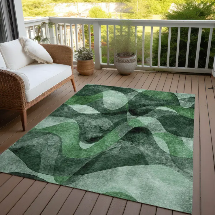 5' X 8' Fern Green Abstract Washable Non Skid Indoor Outdoor Area Rug