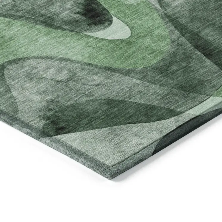 5' X 8' Fern Green Abstract Washable Non Skid Indoor Outdoor Area Rug