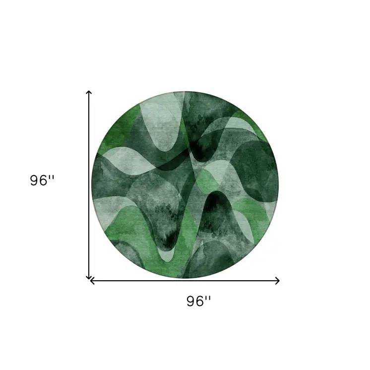 8' Round Fern Green Round Abstract Washable Non Skid Indoor Outdoor Area Rug