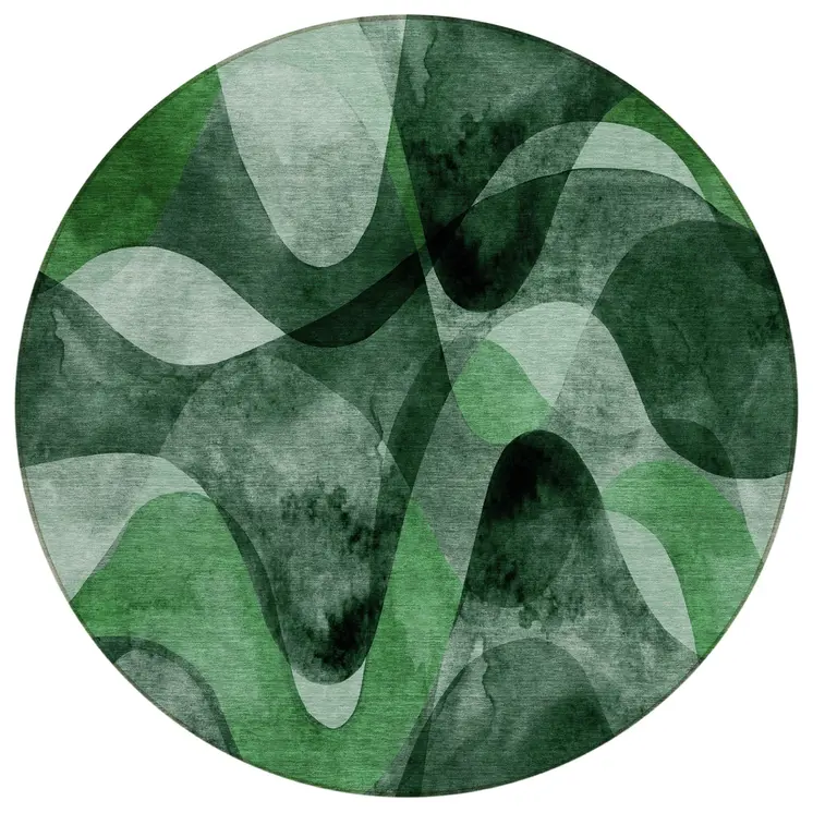 8' Round Fern Green Round Abstract Washable Non Skid Indoor Outdoor Area Rug