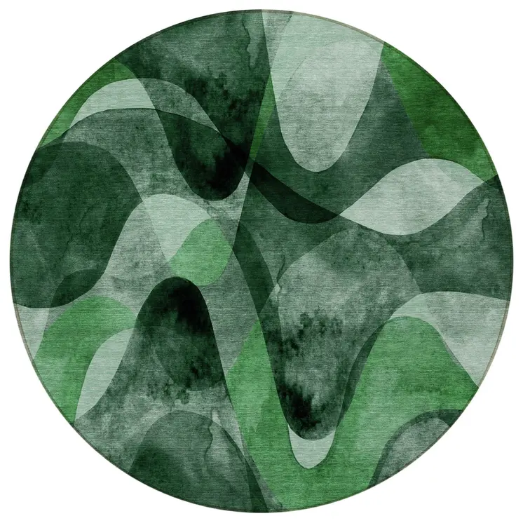 8' Round Fern Green Round Abstract Washable Non Skid Indoor Outdoor Area Rug
