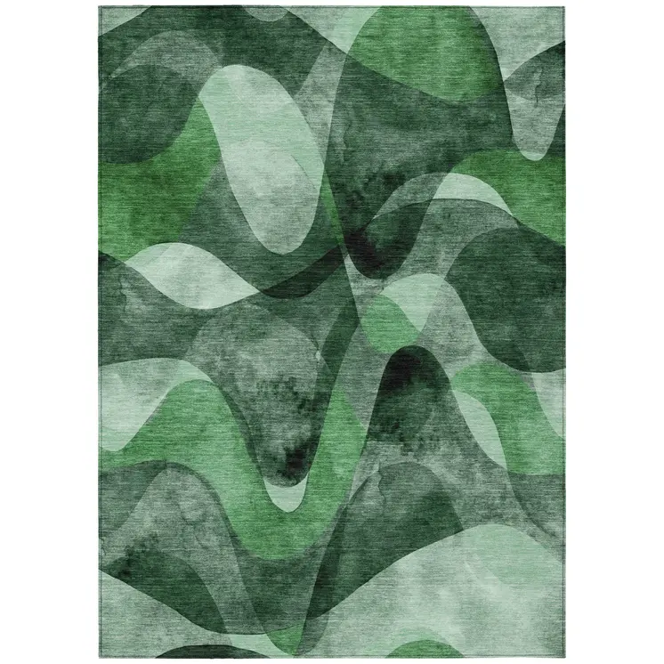 8' X 10' Fern Green Abstract Washable Non Skid Indoor Outdoor Area Rug