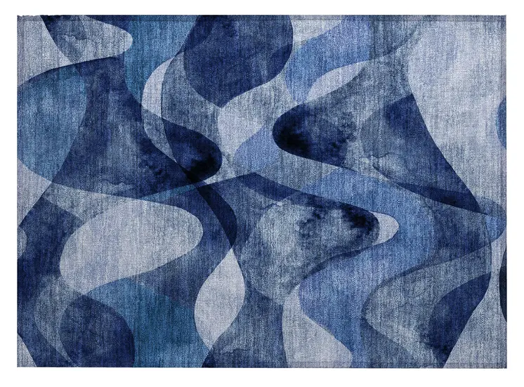 2' X 3' Navy Blue Abstract Washable Non Skid Indoor Outdoor Area Rug