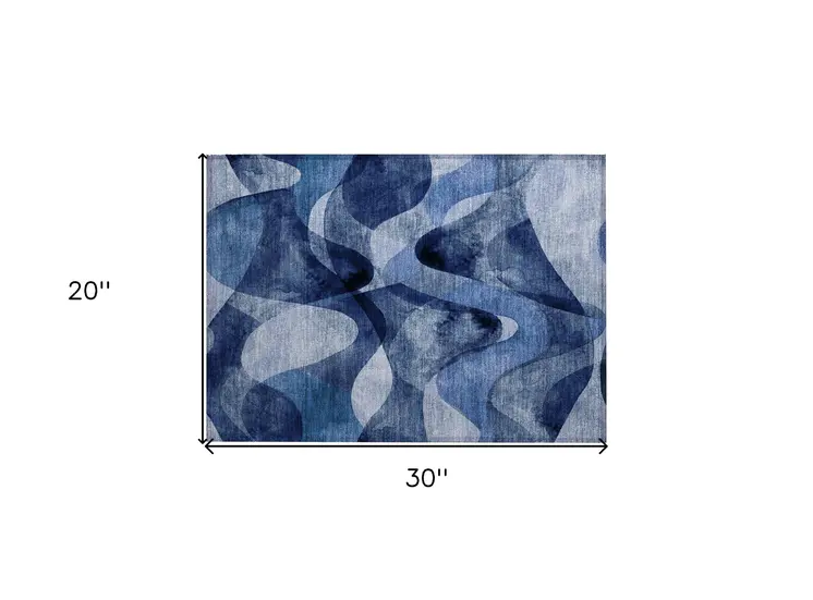 2' X 3' Navy Blue Abstract Washable Non Skid Indoor Outdoor Area Rug