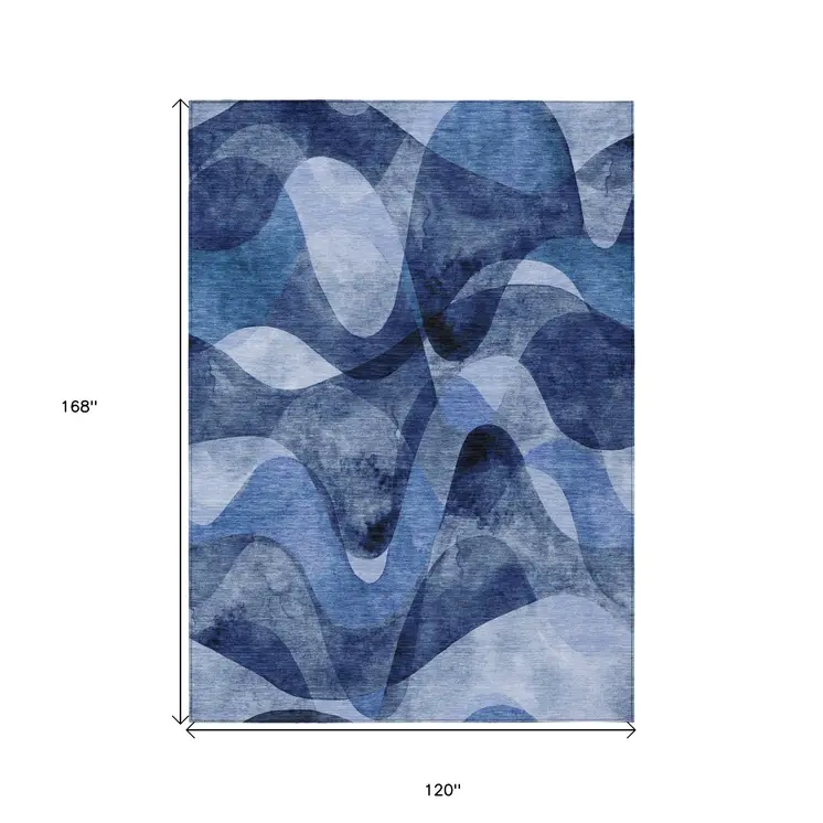 10' X 14' Navy Blue Abstract Washable Non Skid Indoor Outdoor Area Rug