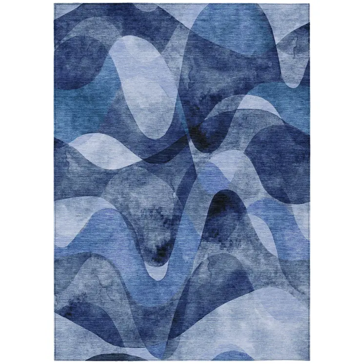 10' X 14' Navy Blue Abstract Washable Non Skid Indoor Outdoor Area Rug