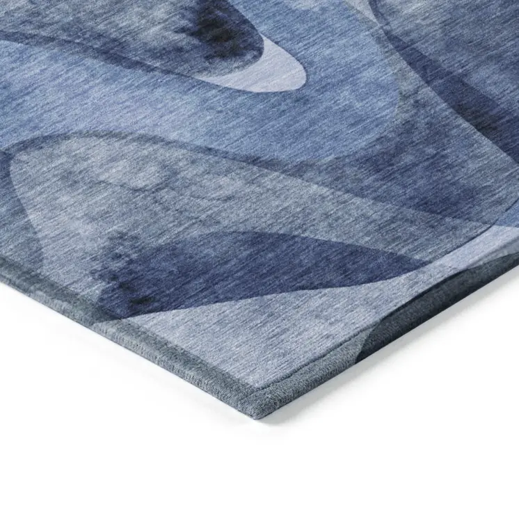 10' X 14' Navy Blue Abstract Washable Non Skid Indoor Outdoor Area Rug
