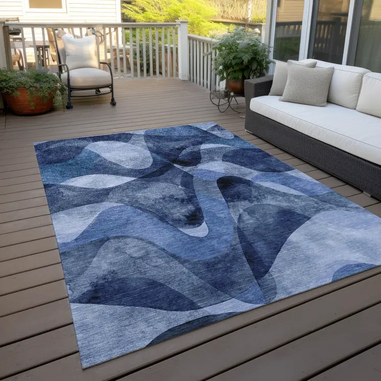 10' X 14' Navy Blue Abstract Washable Non Skid Indoor Outdoor Area Rug