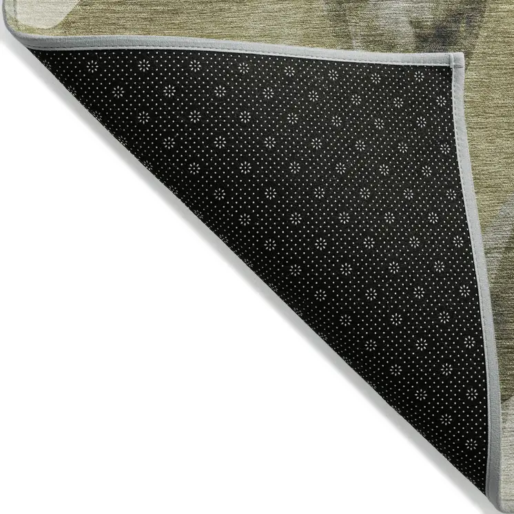 3' X 5' Olive Green Abstract Washable Non Skid Indoor Outdoor Area Rug