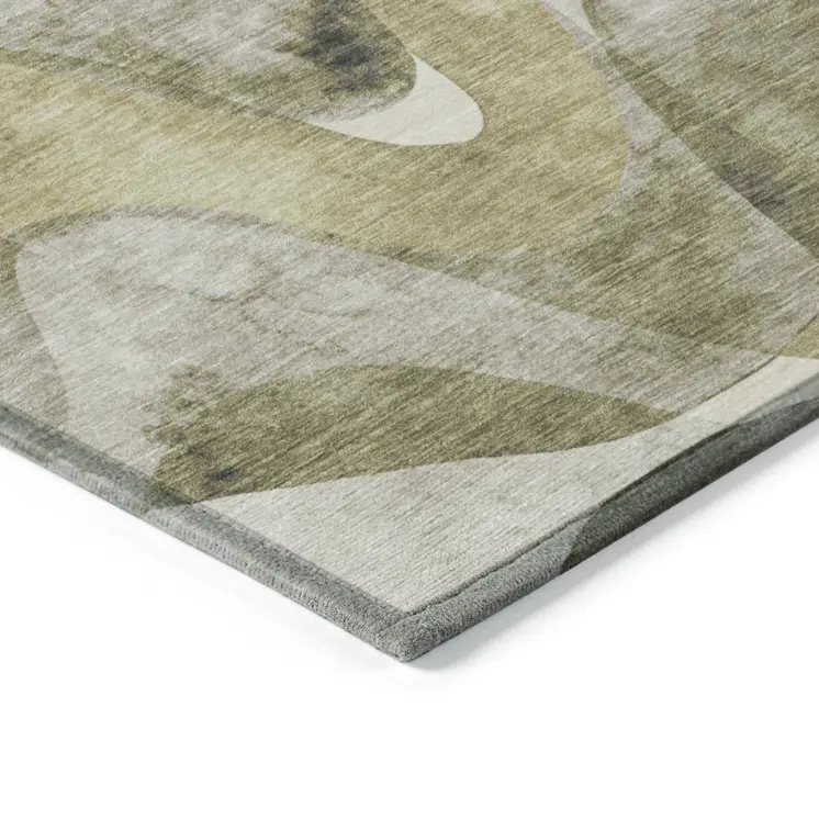 8' X 10' Olive Green Abstract Washable Non Skid Indoor Outdoor Area Rug