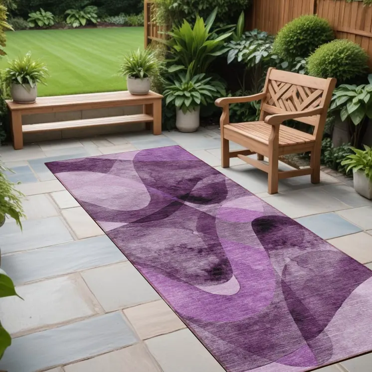 2' X 8' Purple Abstract Washable Non Skid Indoor Outdoor Runner Rug
