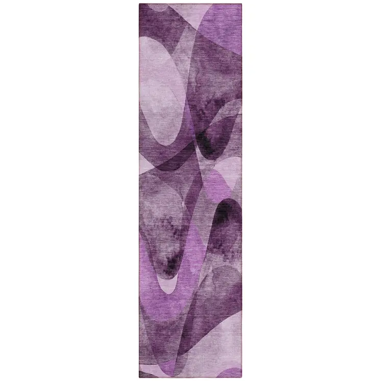 2' X 8' Purple Abstract Washable Non Skid Indoor Outdoor Runner Rug