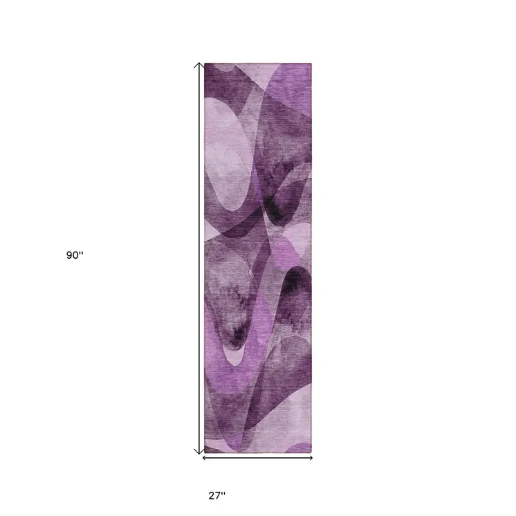 2' X 8' Purple Abstract Washable Non Skid Indoor Outdoor Runner Rug