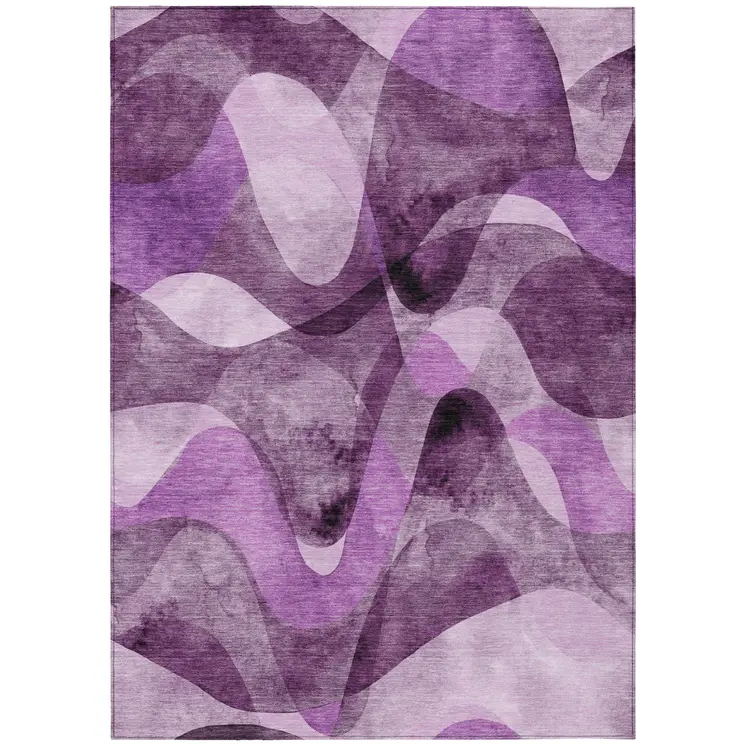 5' X 8' Purple Abstract Washable Non Skid Indoor Outdoor Area Rug