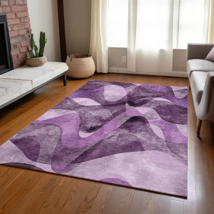 5' X 8' Purple Abstract Washable Non Skid Indoor Outdoor Area Rug