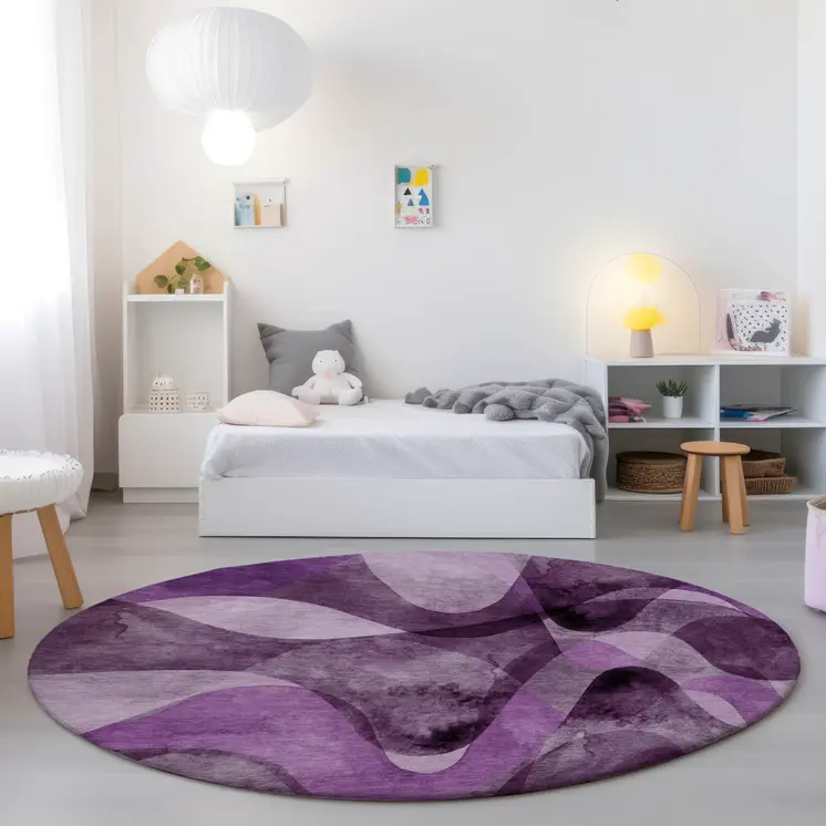 8' X 8' Purple Round Abstract Washable Non Skid Indoor Outdoor Area Rug