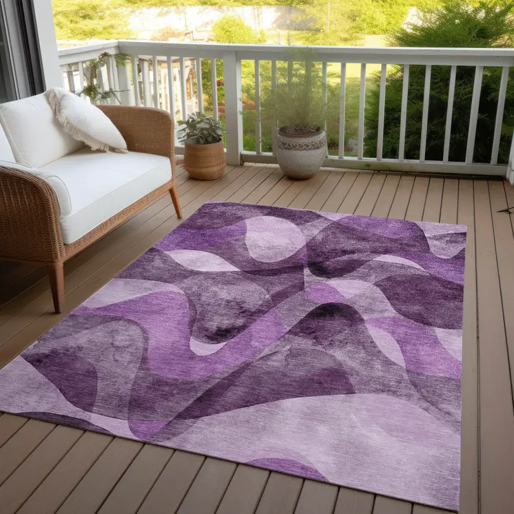 8' X 10' Purple Abstract Washable Non Skid Indoor Outdoor Area Rug