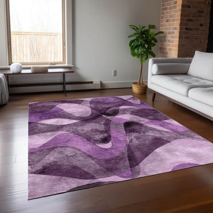 8' X 10' Purple Abstract Washable Non Skid Indoor Outdoor Area Rug