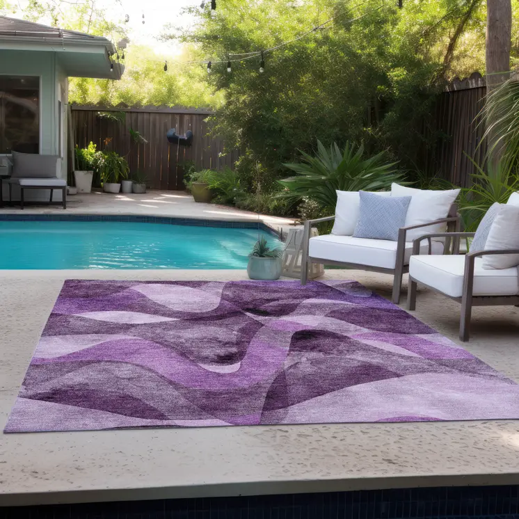 8' X 10' Purple Abstract Washable Non Skid Indoor Outdoor Area Rug