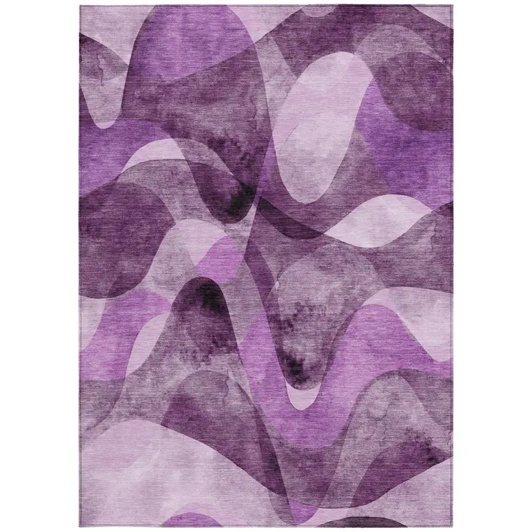 9' X 12' Purple Abstract Washable Non Skid Indoor Outdoor Area Rug