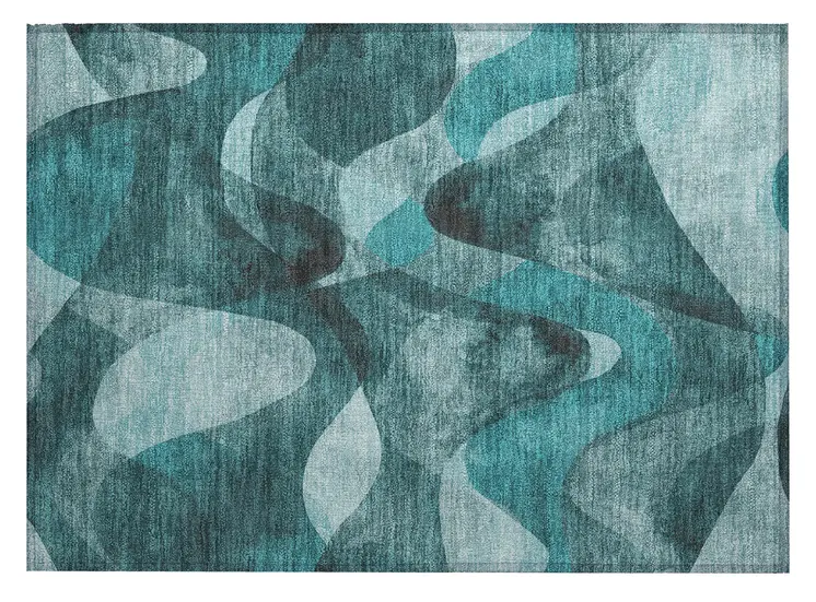2' X 3' Teal Abstract Washable Non Skid Indoor Outdoor Area Rug