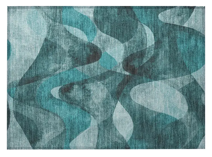 2' X 3' Teal Abstract Washable Non Skid Indoor Outdoor Area Rug