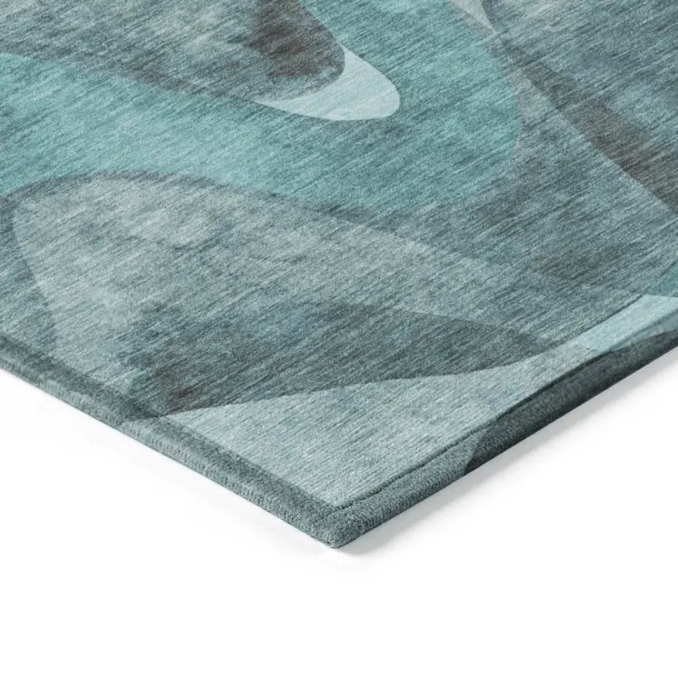 9' X 12' Teal Abstract Washable Non Skid Indoor Outdoor Area Rug