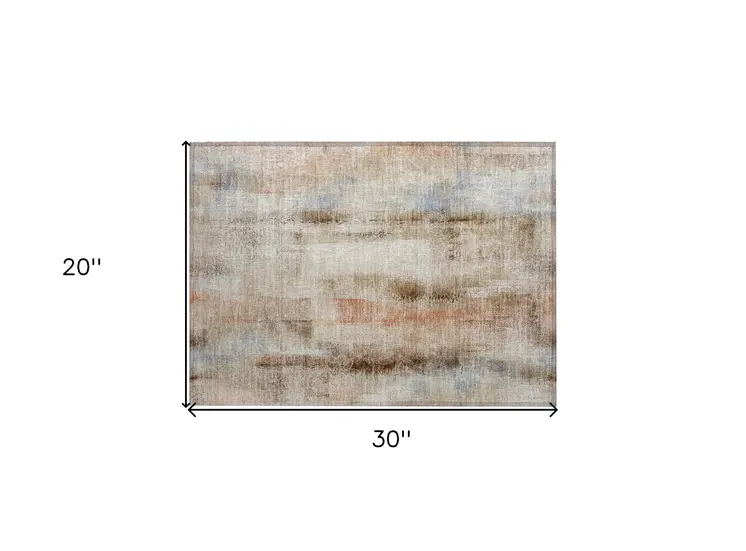 2' X 3' Beige and Brown Washable Non Skid Indoor Outdoor Area Rug