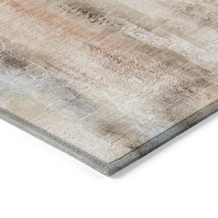 2' X 3' Beige and Brown Washable Non Skid Indoor Outdoor Area Rug