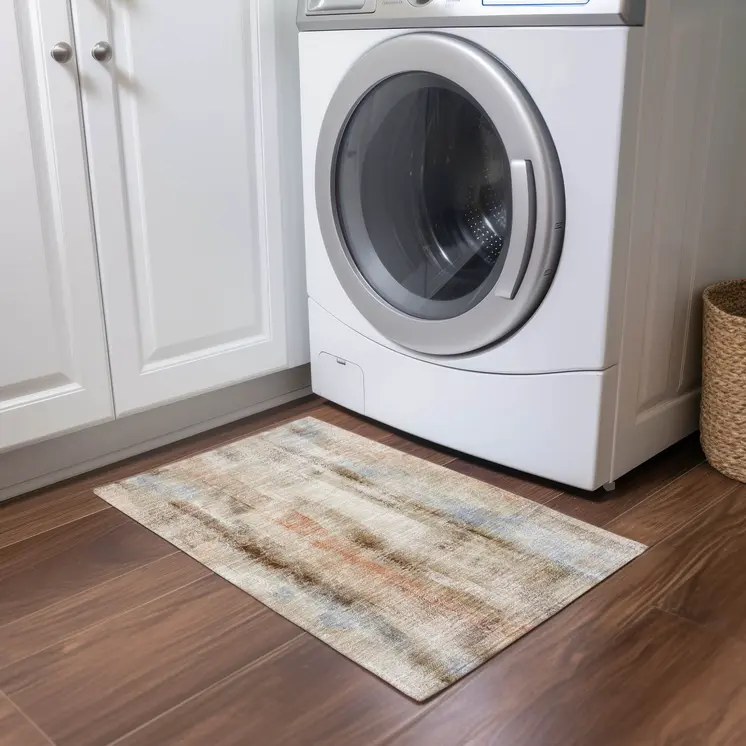 2' X 3' Beige and Brown Washable Non Skid Indoor Outdoor Area Rug