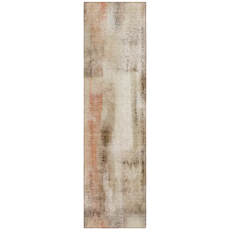 2' X 8' Beige and Brown Washable Non Skid Indoor Outdoor Runner Rug