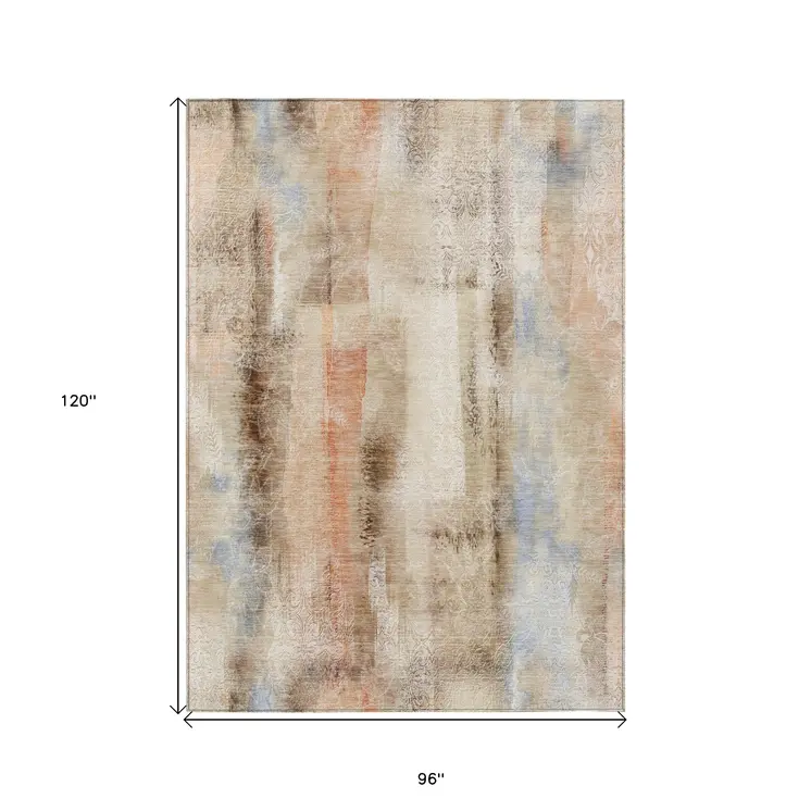 8' X 10' Beige and Brown Washable Non Skid Indoor Outdoor Area Rug