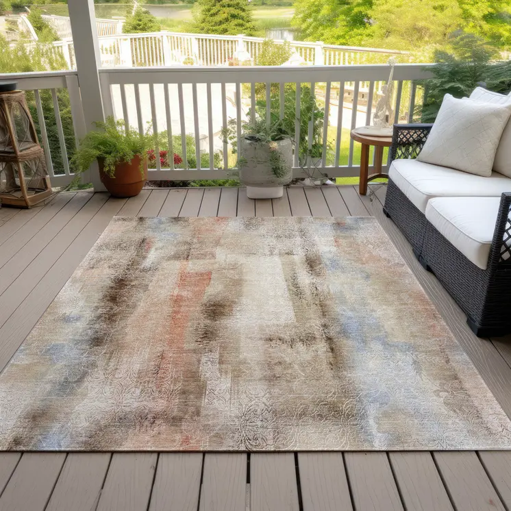 8' X 10' Beige and Brown Washable Non Skid Indoor Outdoor Area Rug