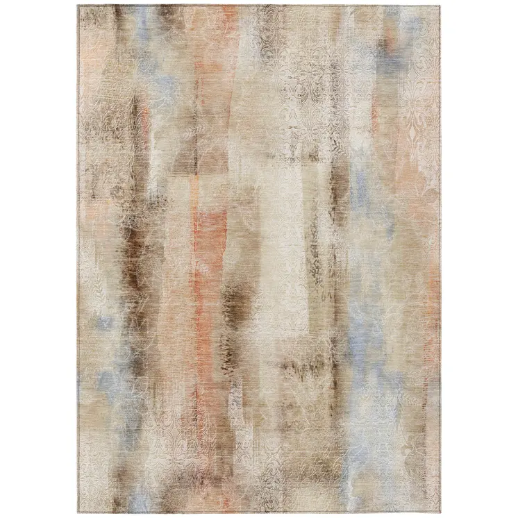 9' X 12' Beige and Brown Washable Non Skid Indoor Outdoor Area Rug