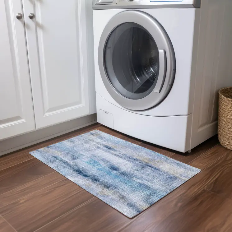 2' X 3' Blue Washable Non Skid Indoor Outdoor Area Rug