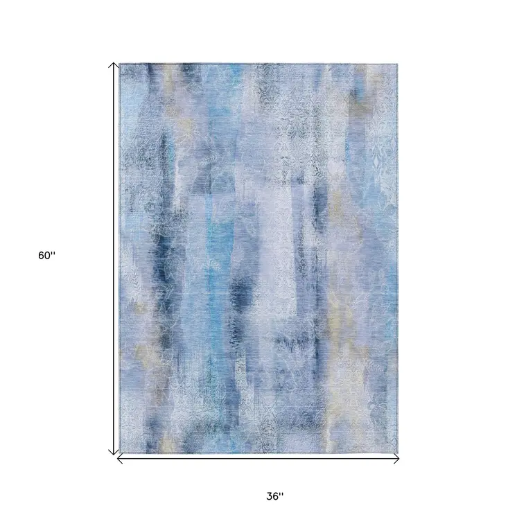 3' X 5' Blue Washable Non Skid Indoor Outdoor Area Rug