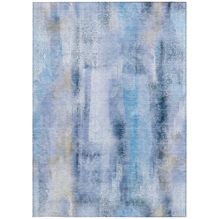 3' X 5' Blue Washable Non Skid Indoor Outdoor Area Rug