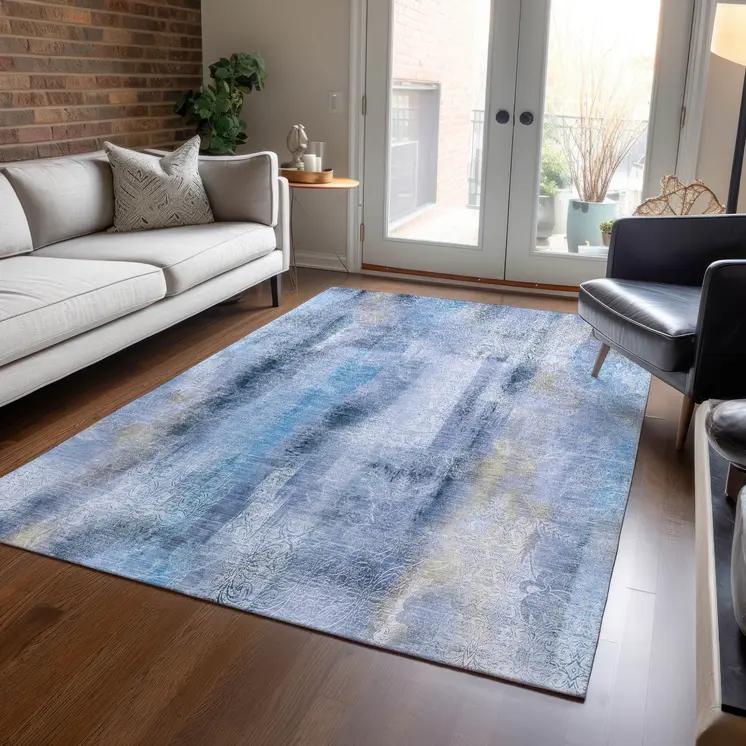 3' X 5' Blue Washable Non Skid Indoor Outdoor Area Rug