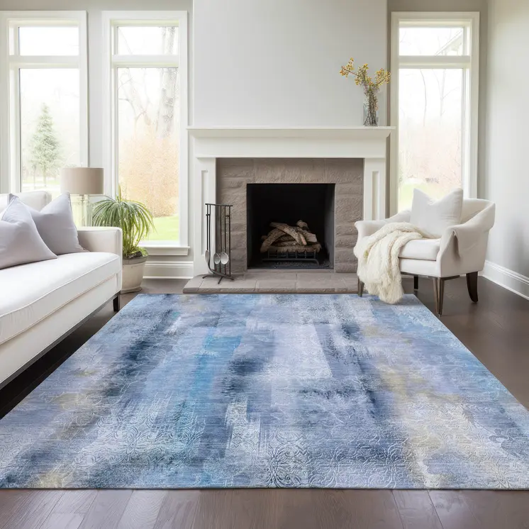 3' X 5' Blue Washable Non Skid Indoor Outdoor Area Rug